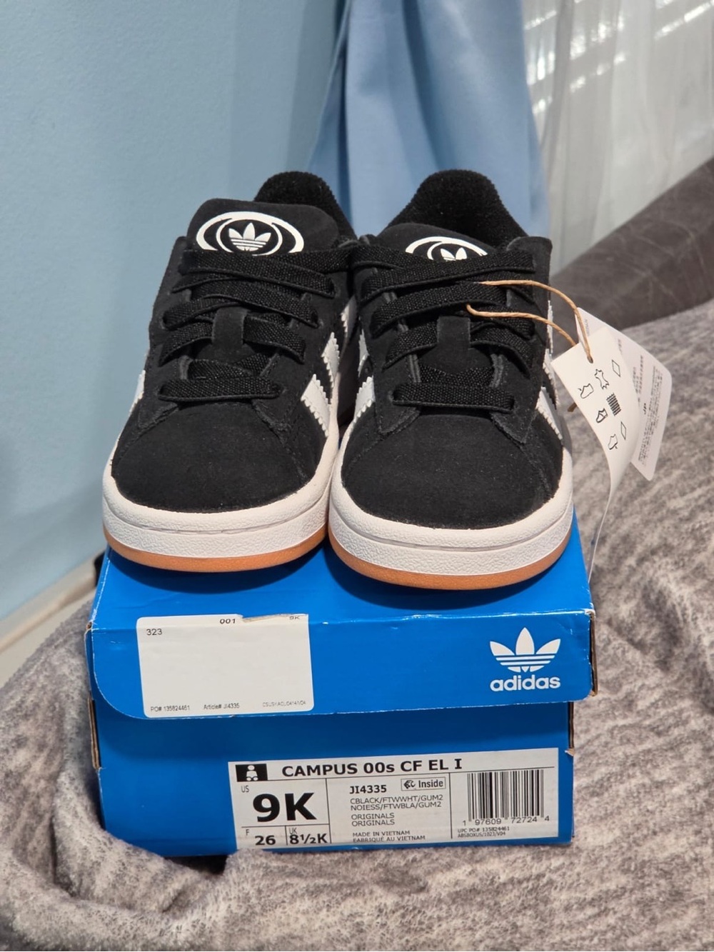 adidas Kids Campus Sneakers in Black with Gum Sole